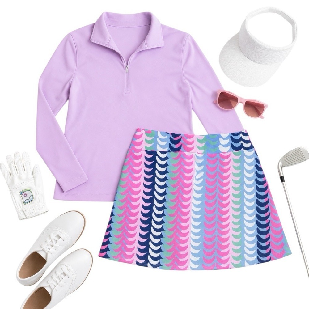 Golfini Reel It In Skort XS Multicolor Scallop Print Golf Tennis Pickleball NWOT